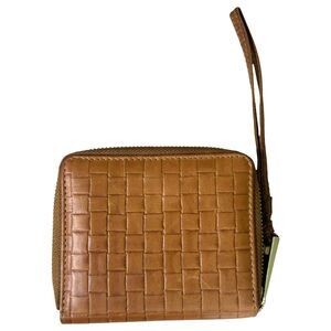 Margot Brown Leather Embossed Woven Zipper Wallet